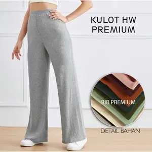 CELANA KULOT WANITA BAHAN RIB KNIT PREMIUM / KULOT WANITA PINGGANG FULL KARET / CELANA KULOT KEKINIAN