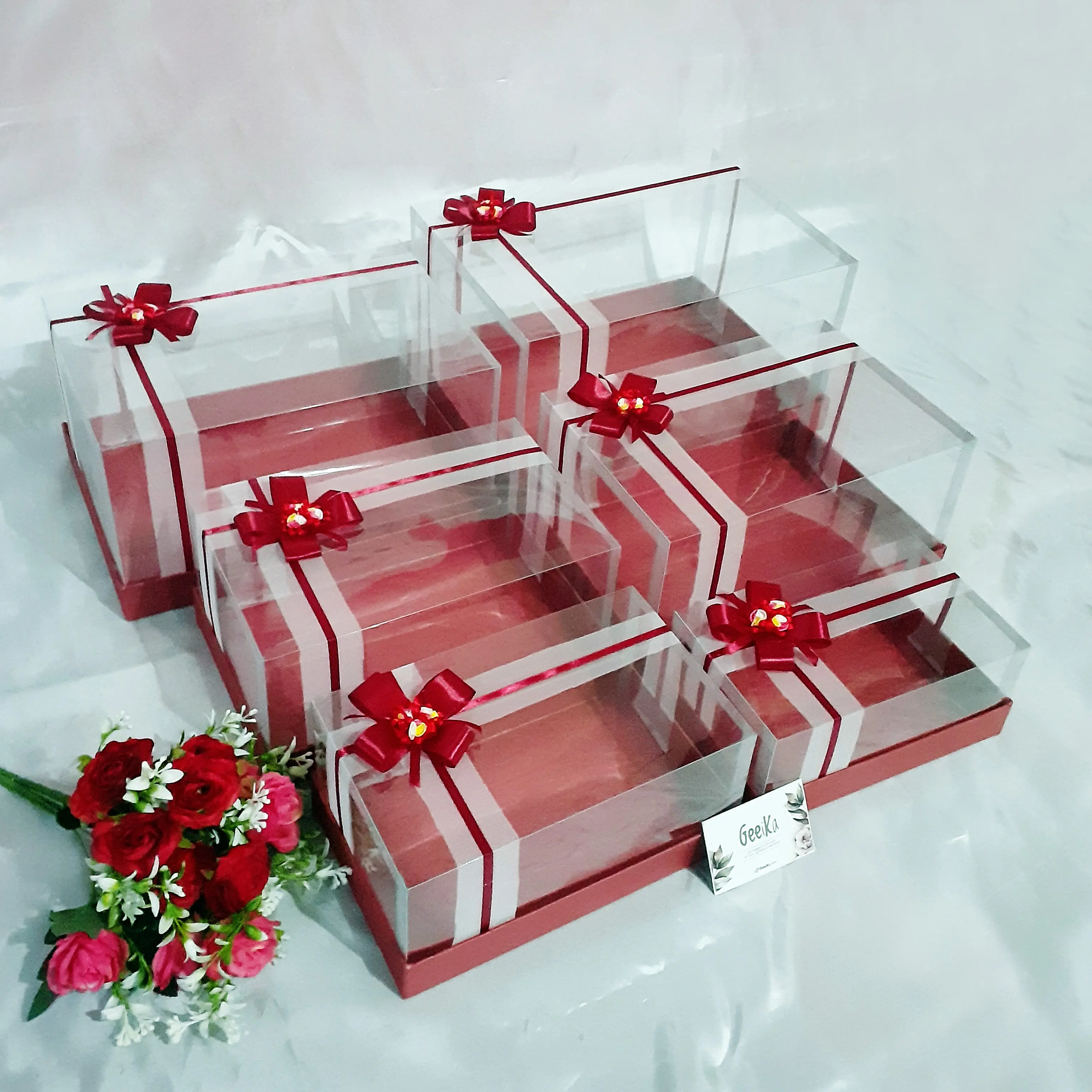 Kotak Hantaran Paket Murah Set Isi 6 Box Seserahan Mika Tile Pita Parsel Lamaran Pernikahan GeeiKa