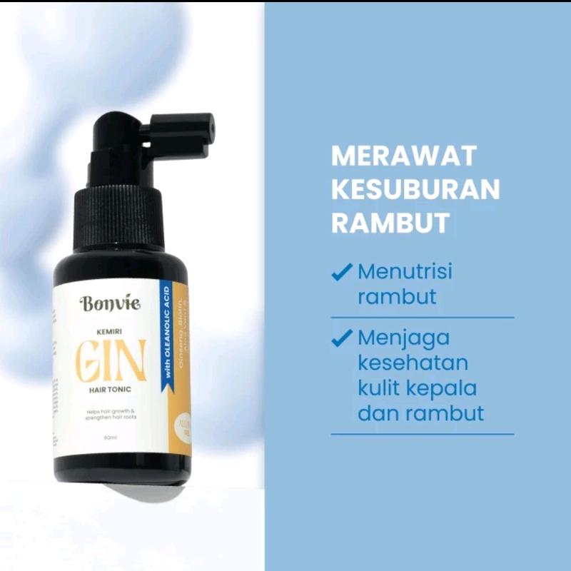 Bonvie Anti Hairfall Kemiri Gin Hair Tonic ( 60ml ) With Biotin, Ginseng, Kemiri, Peppermint & Aloe Vera - Perawatan Hair Care 1