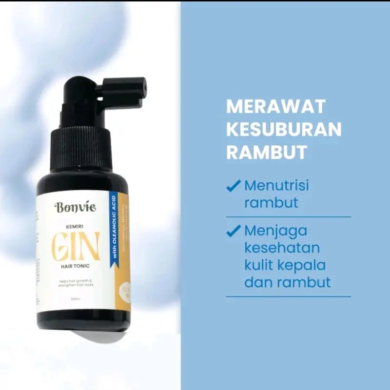 Bonvie Anti Hairfall Kemiri Gin Hair Tonic ( 60ml ) With Biotin, Ginseng, Kemiri, Peppermint & Aloe Vera - Perawatan Hair Care 1