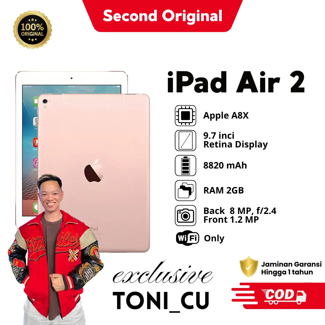 [SECOND] iPad Air 2 Apple Original Bekas | Bergaransi | Siap Kirim | Bisa COD | Termurah | Versi Full Update IOS 15 | Kerja | Game Ringan