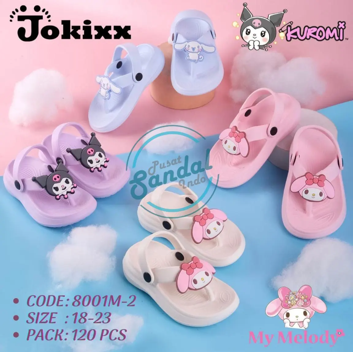 Jokixx sandal japit anak perempuan let tali belakang motif kuromi melody
