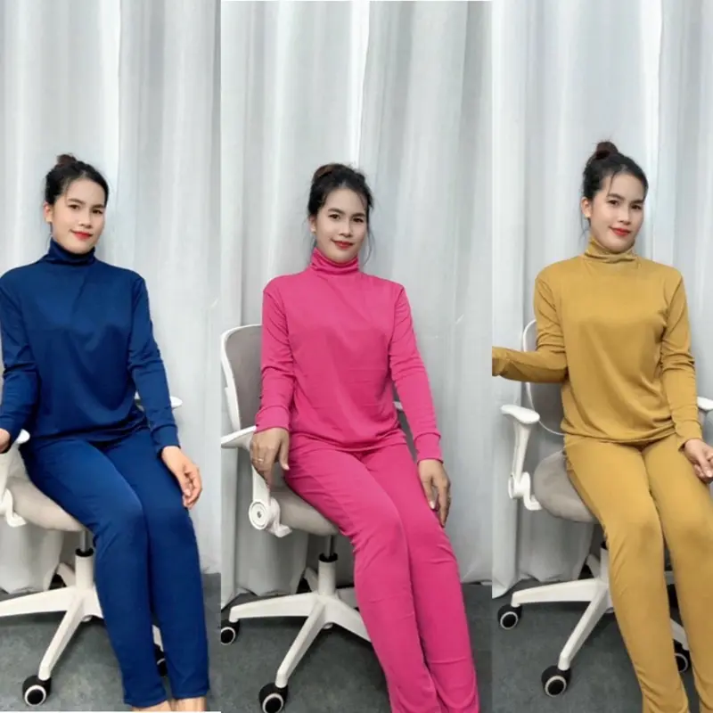 Bộ Ủ KEM CỔ LỌ THUN TĂM LẠNH FOM QUẦN BAGGY ÔM 2 SIZE 40-65KY&60-85KG NỮ SÉT NHUNG ÁO Áo