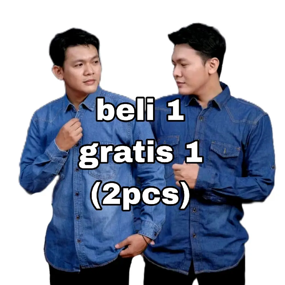 Cuci Gudang Kemeja Jeans Premium Lengan Panjang Beli 1 Gratis 1