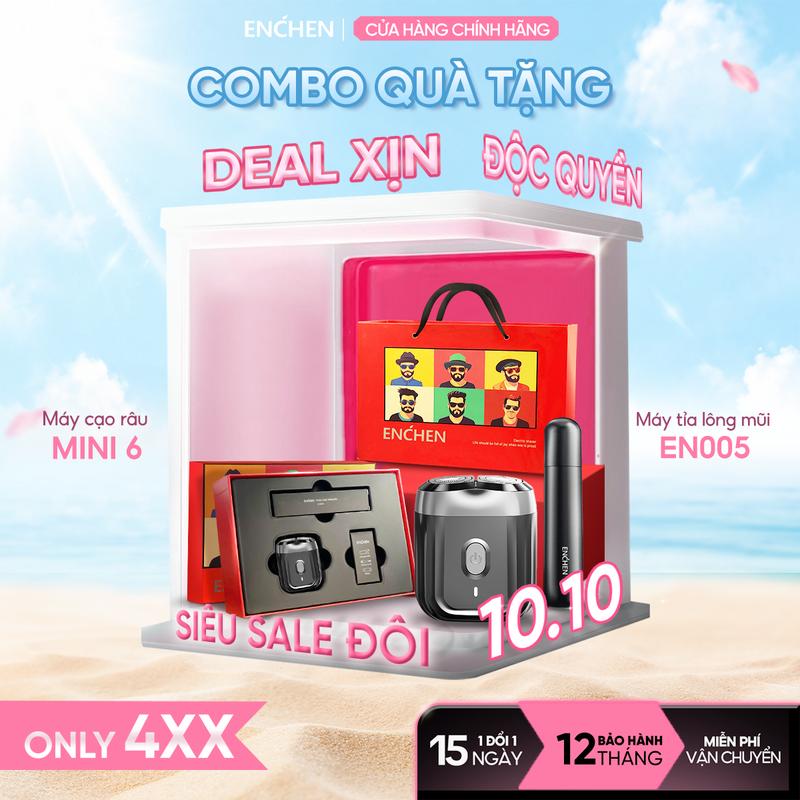 Set quà tặng Nam Giới, tặng Sinh Nhật máy cạo râu Enchen Mini6 & máy tỉa lông mũi EN005, hộp quà kèm túi xách, quà tặng giáng sinhquà tặng bạn trai, quà tặng chồng, quà sinh nhật