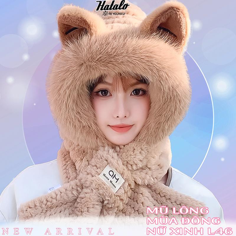  Mũ len nữ lông thỏ tai gấu mèo mùa đông trùm đầu kèm khăn ấm áp Nón len cute thời trang dễ thương sang chảnh mũ  con 