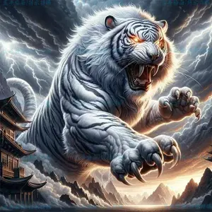 Latar belakang harimau putih yang gagah dan perkasa, kain dekorasi untuk ruang tamu dan lorong, kain gantung untuk menenangkan rumah