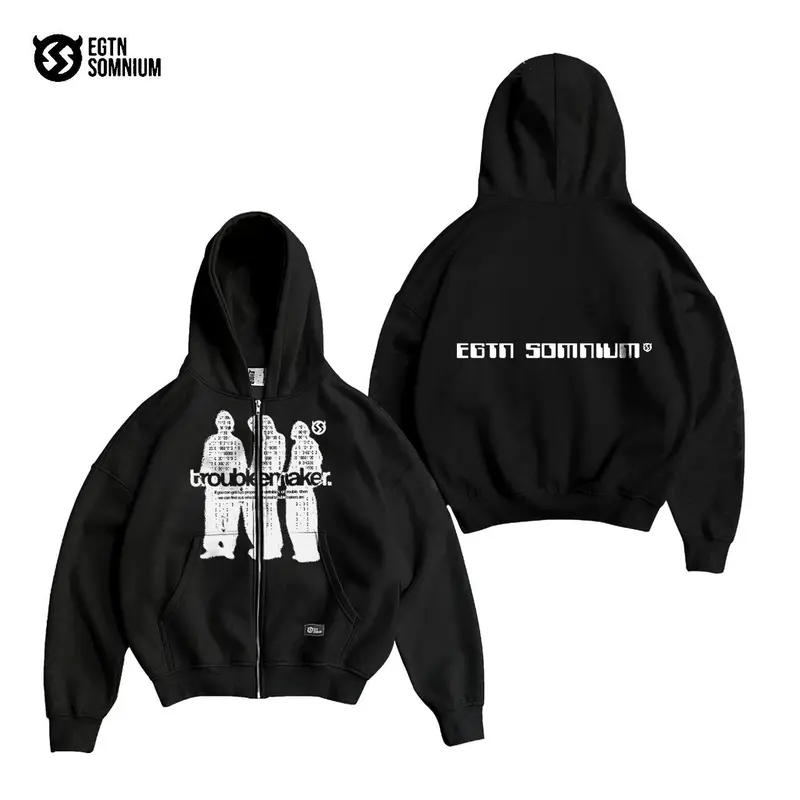 Hoodie Jaket Boxy Zipper Pocket Black Aura EGTN SOMNIUM Star Original / Jaket Boxy Double Zipper Full Tag & Label Pria&Wanita terbaru 5