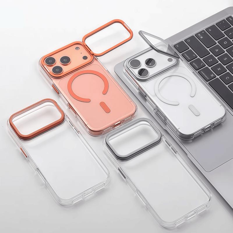 Ốp lưng nam châm đa chức năng tương thích iPhone 18promax,17 Pro Max, 16 Pro, 15, bảo vệ camera toàn diện, trong suốt không bị ố vàng, có vòng đỡ cầm tay dùng xem video và chụp selfie, vỏ bảo vệ điện thoại