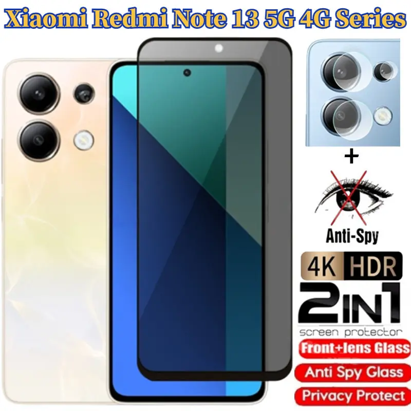 2in1 Xiaomi Redmi Note 13 2024 Private Tempered Glass Anti-Spy Full Cover Screen Protector Anti Peek Privacy Film For Redmi Note13 4G Note13 13 Pro 13Pro 5G Anti Peek Privacy Film