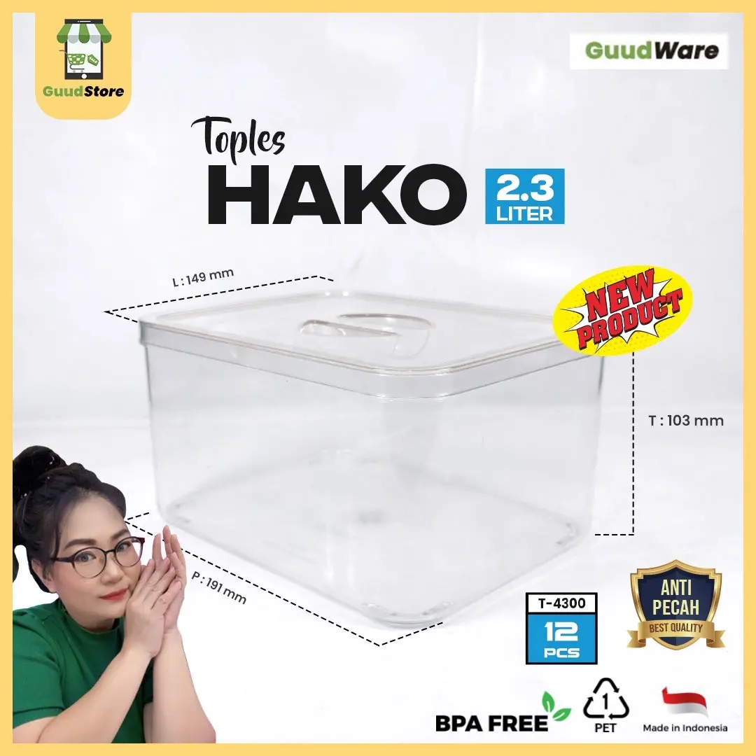 (3-6Pcs) HAKO-TOPLES KOTAK BENING TEBAL PREMIUM ANTI PECAH SERBAGUNA 2,3 LITER DENGAN TUTUP / TOPLES KUE PET TEBAL ANTI PECAH FOOD GRADE Penyimpanan Plastik