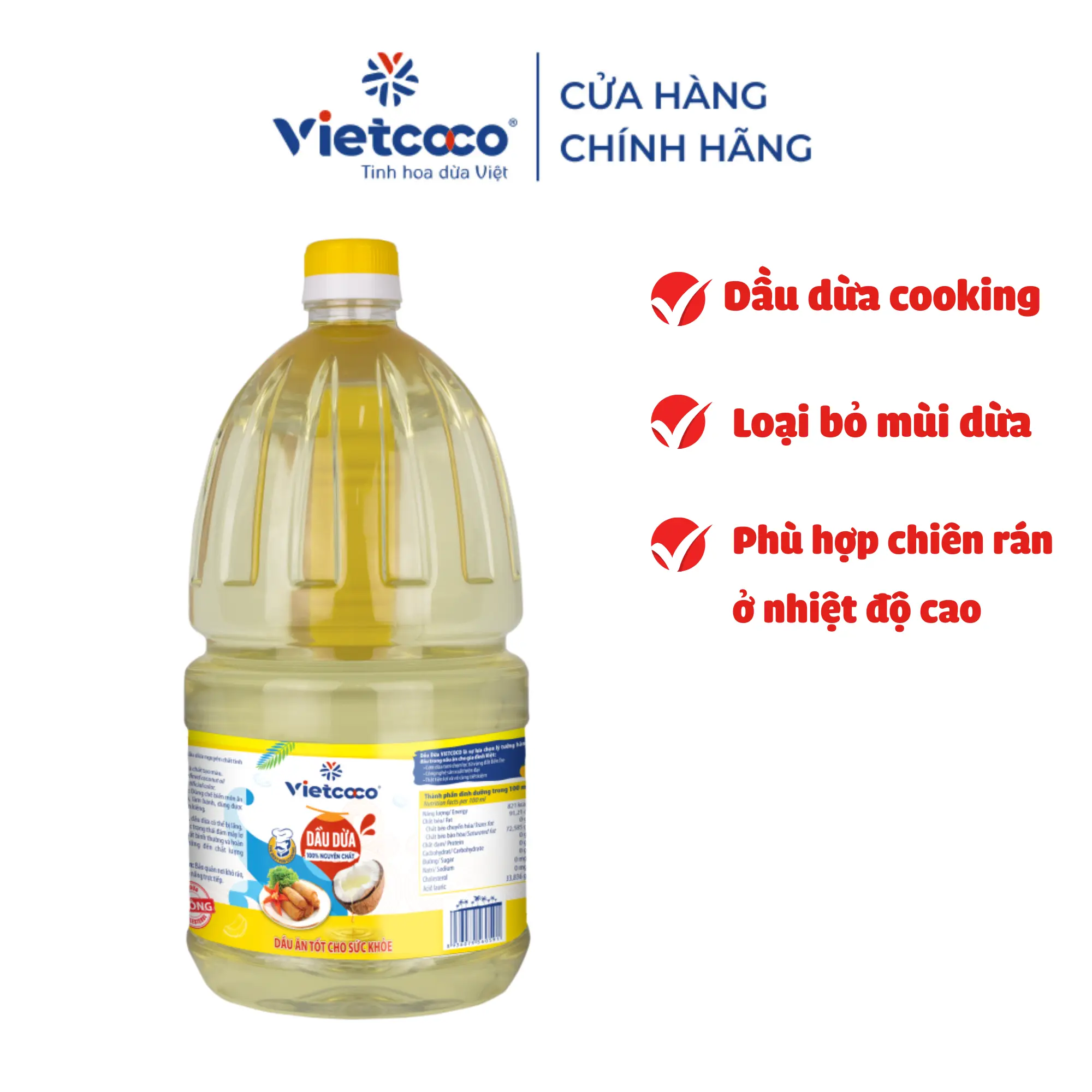 Dầu dừa Vietcoco cooking oil chai 2L - Dầu dừa nấu ăn từ Bến Tre