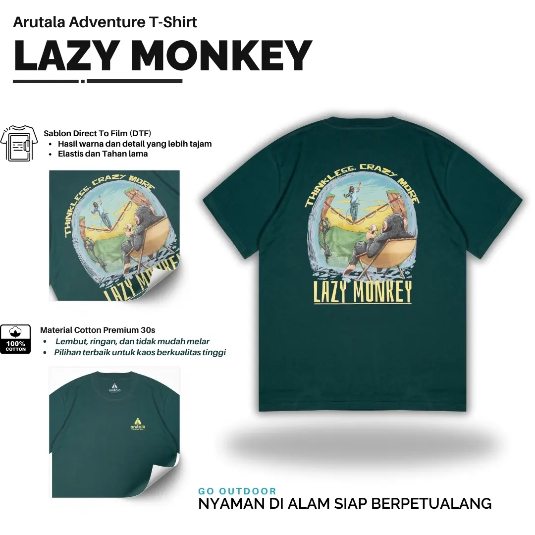 Arutala Adventure - Lazy Monkey T-Shirt Outdoor Kaos Lengan Pendek Baju Distro Pria Keren