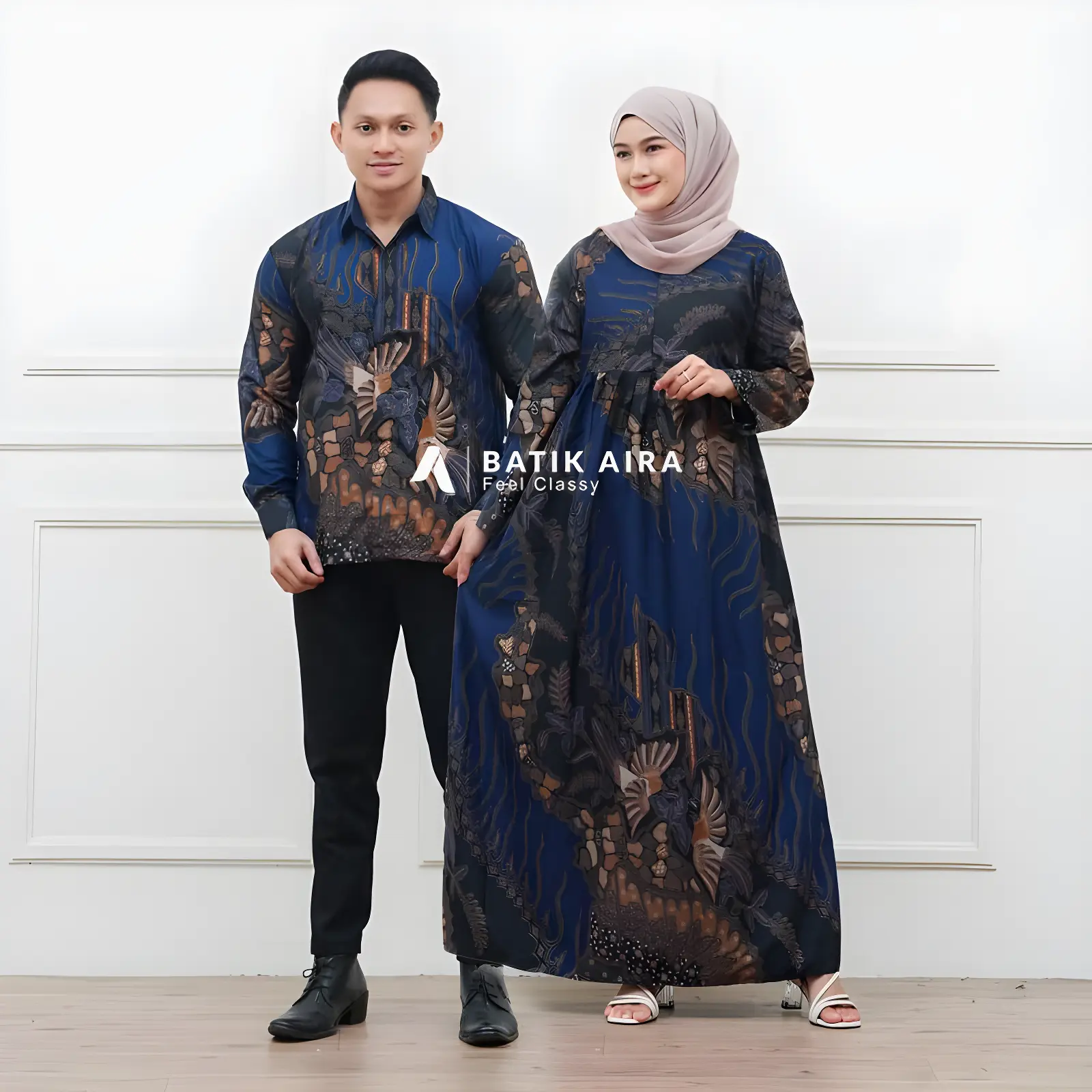 Set batik couple pasangan terbaru modern style couple suami istri kondangan batik gamis kemeja Katun Baju Wanita Sarimbit Keluarga Dress