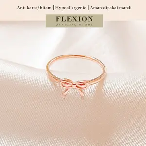 Flexion - Cincin Wanita Ribbon Titanium Anti Karat/Hitam/Luntur - Free Ring Adjuster - Aksesoris dan Perhiasan Fashion Korea Aesthetic Pita Rosegold - Stainless Steel 316L - 18K Rosegold Plated