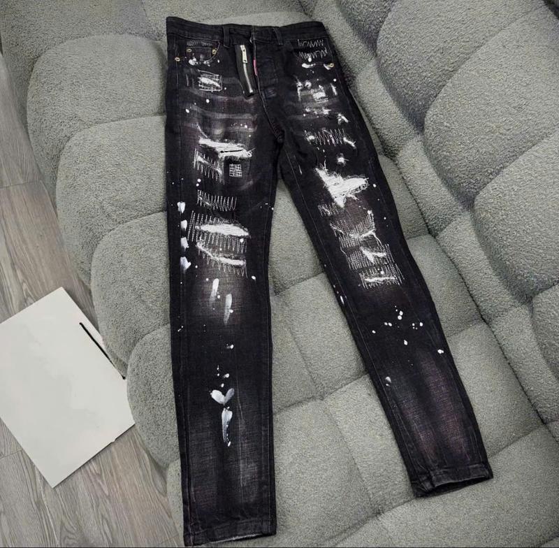 Quần jean nam đen rách bạ vảy sơn boy phố fom ôm chất bò dày dặn co giãn thoải mái mãu mới cao cấp Menswear Pants Có Túi