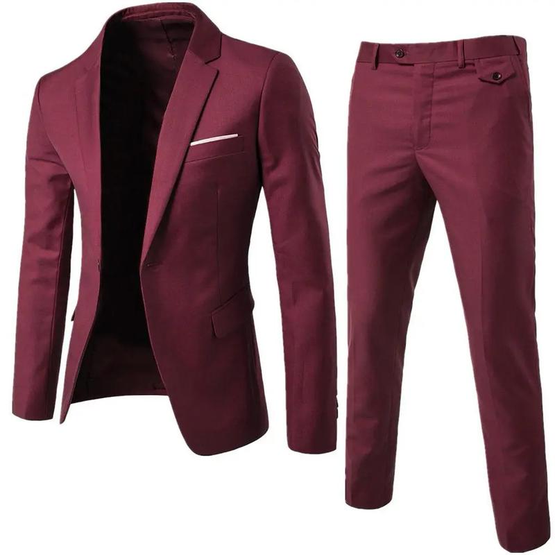 Product Introduction of Benferry 2 pcs/set plus size men solid color long sleeve lapel slim button business suit Menswear Overalls Pants Smooth Straight Stylish 19