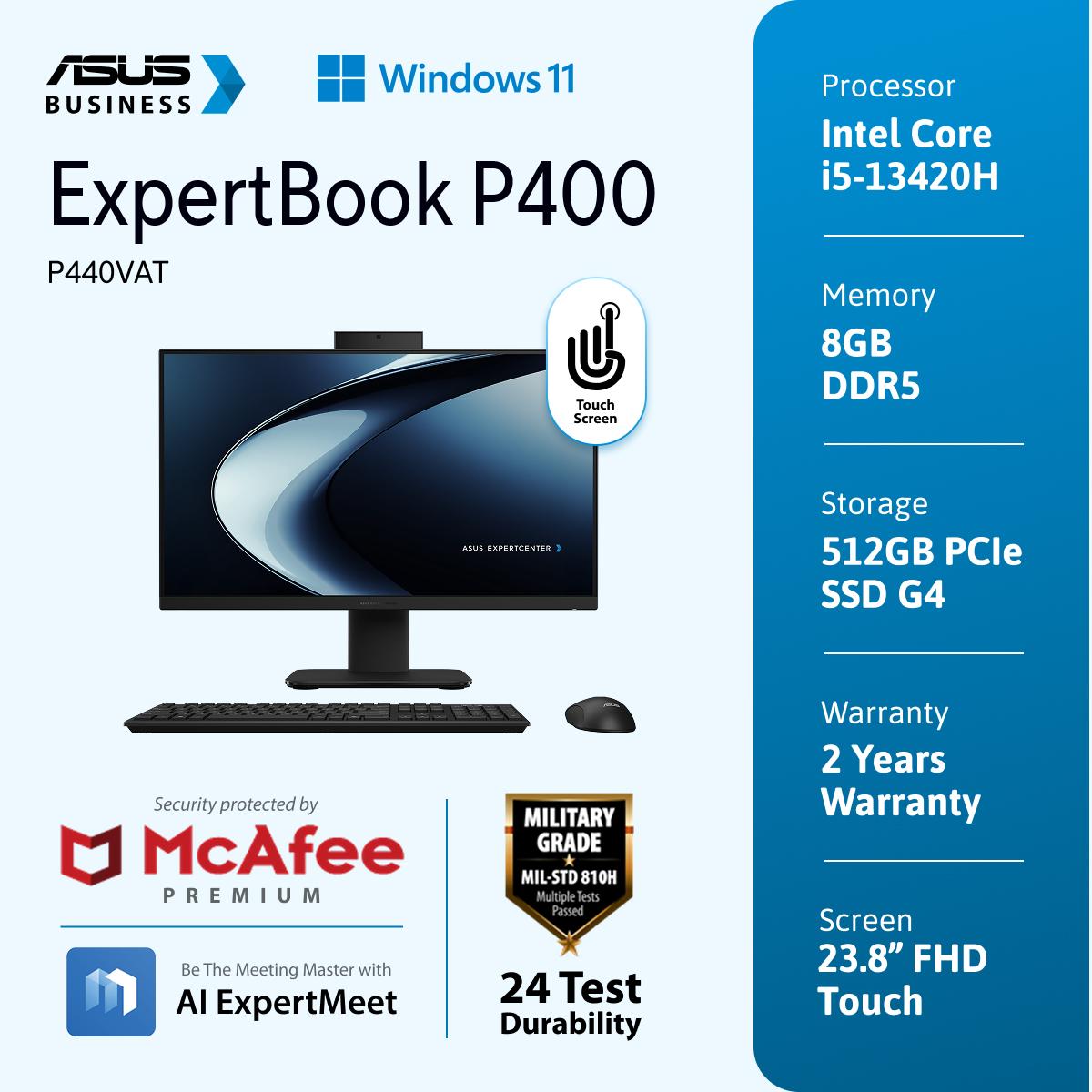 ASUS ExpertCenter P440 [P440VAT-B5850WS] 23,8" FHD Touch Intel Core i5-13420H DDR5 8GB 512GB PCIe SSD G4 Win 11 Home +OHS'24+M365 Warranty 2Y (1Y ADP)/Black