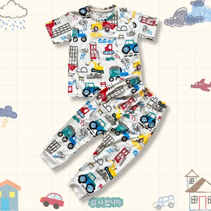 SETELAN ANAK FULLPRINT CP MOBIL CREAM BAJU ANAK LAKI LAKI Pakaian Anak printing Celana Panjang 4