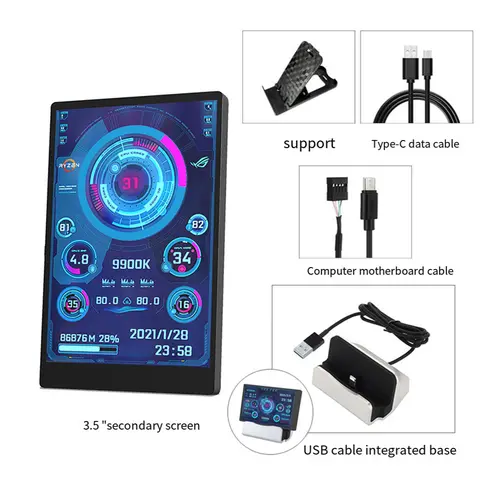 Màn hình phụ IPS 3,5 inch với cổng USB‑C, dễ mang theo, dùng để mở rộng màn hình cho laptop/PC, hỗ trợ năng suất làm việc, chất liệu ABS, thiết lập đơn giản, màu đen