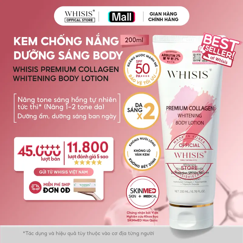 HOT] Kem Dưỡng Da Body Ban Đêm WHISIS Premium Glutathione Whitening Body  Lotion 200ml Cấp Ẩm Sâu, Dưỡng Da Mềm Mịn
