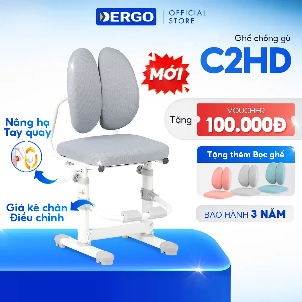[DERGO HCM] Ghế Chống Gù DERGO LEO C2HD Nâng Hạ Độ Cao Bằng Trục Quay