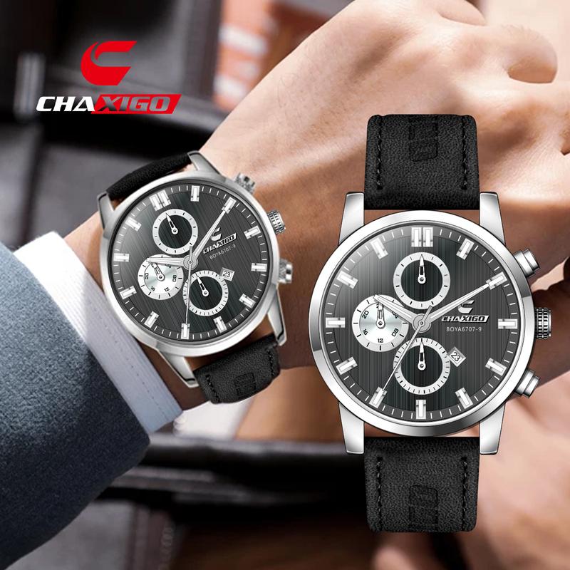 Thắt Lưng Da Công Sở Nam, CHAXIGO, Đồng Hồ Thạch Anh Chống Thấm Nước, Đa Chức Năng, Có Lịch, Dạ Quang, Thích Hợp Cho Học Sinh, Đồng Hồ Dạ Ngày Thường Ngày, Đồng Hồ Thạch Anh Mặt Số Lớn Chất Lượng Cao, 6707-9