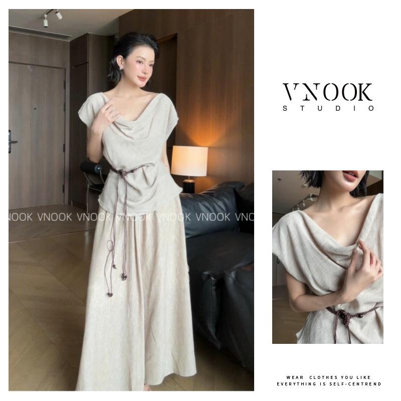 【VNOOK Bộ Đồ Mới Cho Mùa Hè 2025, Áo Ngắn Tay Thời Trang, Váy Cạp Cao Dành Cho Nữ