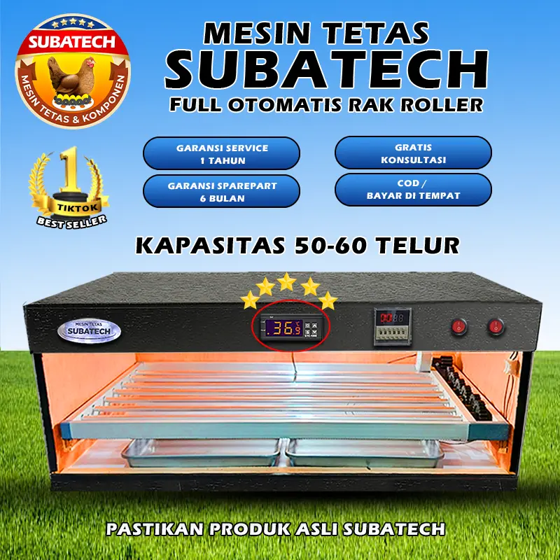 SUBATECH Mesin Tetas Telur Full Otomatis Kap. 50 Rak Roller Penetas Ayam Bebek Burung 1