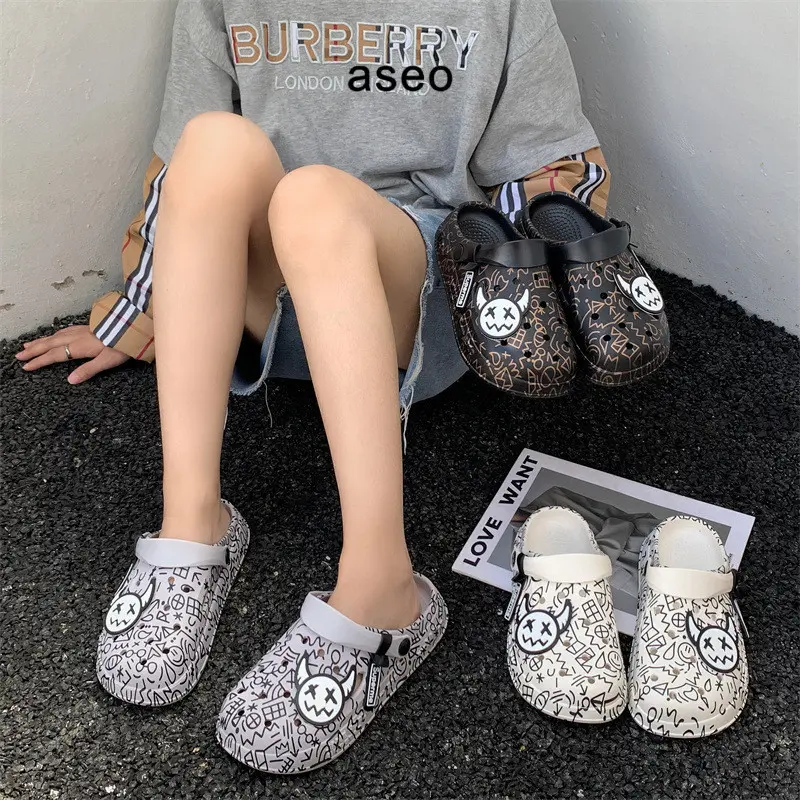 Aseo Sandal Pria Wanita Couple Dewasa  Baim Clog Terbaru Lebaran 2025 Slip on Kodok Sandal Cowok Dewasa Kekinian Import Korean Style Anti Slip Karet Rubber Lucu H173 Black Sendal 3