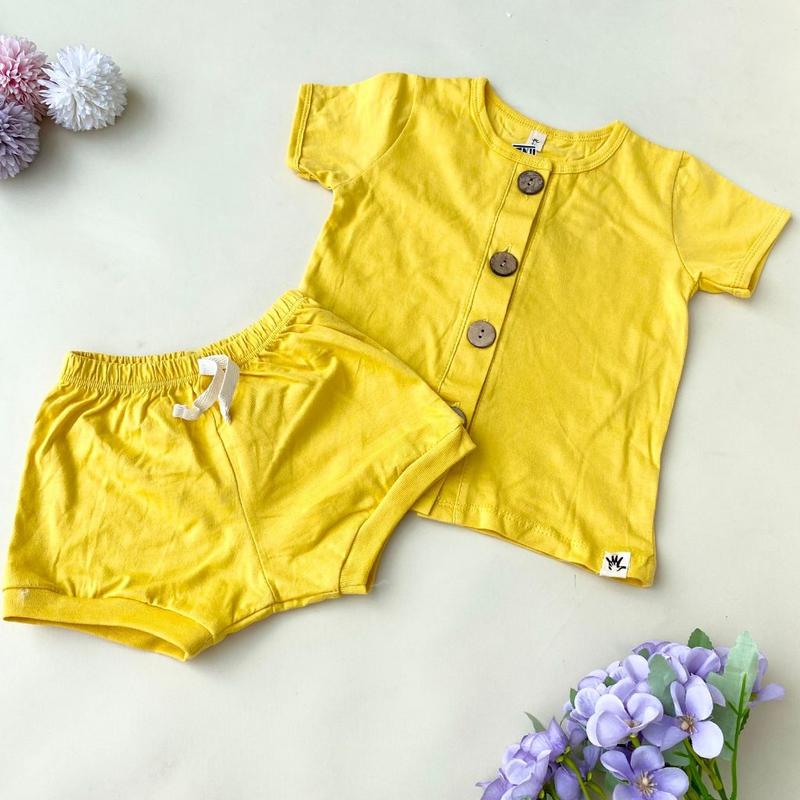 QUEBEECLOTH -Baju setelan oblong kancing depan celana pendek polos sehari-hari fashion kekinian anak bayi cewek perempuan murah -beb 2