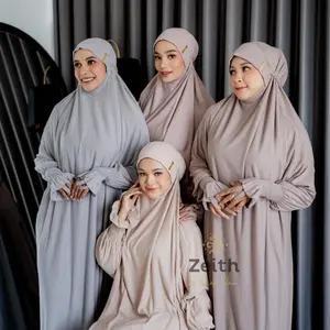 Mukena Mukenah Dewasa Terusan Terbaru Mewah HIJAB PRAYER by Zeith - Jaguard Knit, Soft & Anti-Statis - Lembut, Motif Panjang Katun Muslim Navy Tebal Travel
