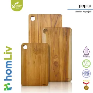 homLiv Talenan Dapur Kayu Jati Persegi Pepita Square Cutting Board Food Grade Kitchenware