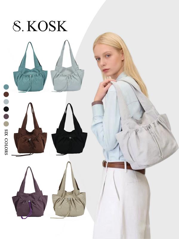 SDALY KOSK - Túi tote xếp ly dây rút kiểu Hàn Quốc tối giản, nhẹ, dung tích lớn, chống thấm nước, thích hợp sử dụng hàng ngày bằng vải canvas.