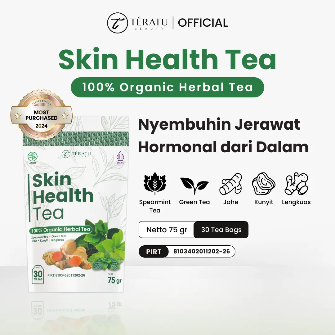 TERATU BEAUTY Skin Health Tea - 30 Tea Bag (Teh Herbal Spearmint untuk Jerawat Hormon dan PCOS)