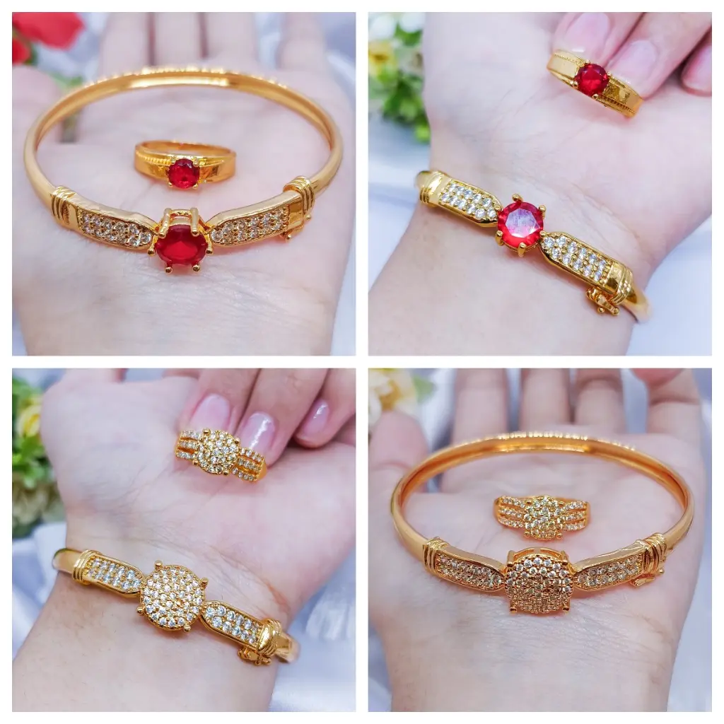 Terbaru Gelang Bangkok Free Cincin Import Wanita Mata Zircon Perhiasan Mewah Berlapis Emas 24K Gold Aksesoris