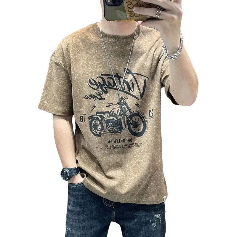 Short sleeved T-shirt men's 2024 summer new item men's cartoon printed casual half sleeved T-shirt top men's clothing T-shirt Menswear Decoration Human Lingerie Pullover Polyester Crewneck Fabric Streetwear Clothe Round Neck Wetsuit Tropical