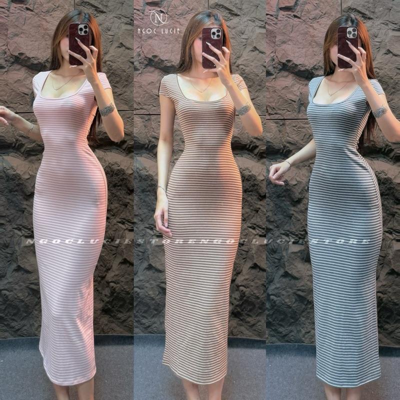 D1057 - Đẩm Body Cổ U Tay Con Vải Sọc Basic, Tôn Dáng - Ngọc Lucie