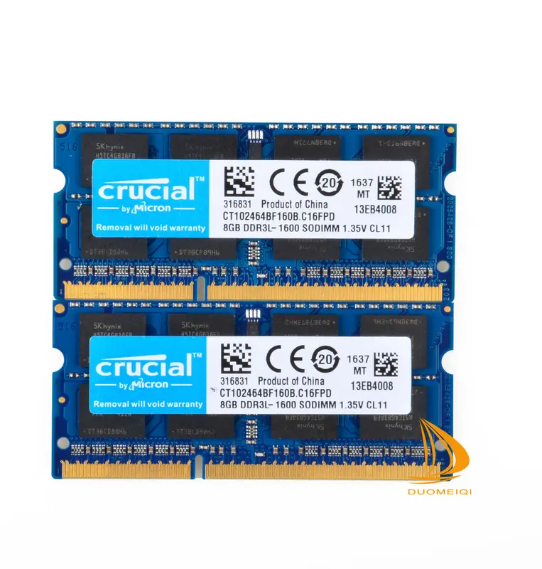RAM DDR3L máy tính xách tay Crucial, có sẵn trong 1 CÁI, 2 CÁI, 4 CÁI và 10 CÁI, 8GB 1600MHz, PC3L-12800S, 1.35V, 2Rx8, bộ nhớ SO-DIMM 4
