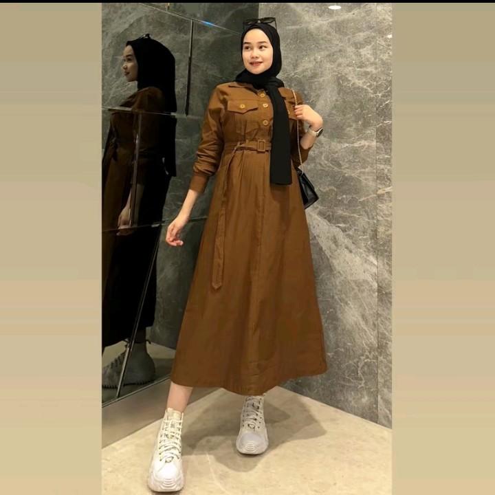 Dress sonia tali pinggang Nyaman Wanita Panjang 0