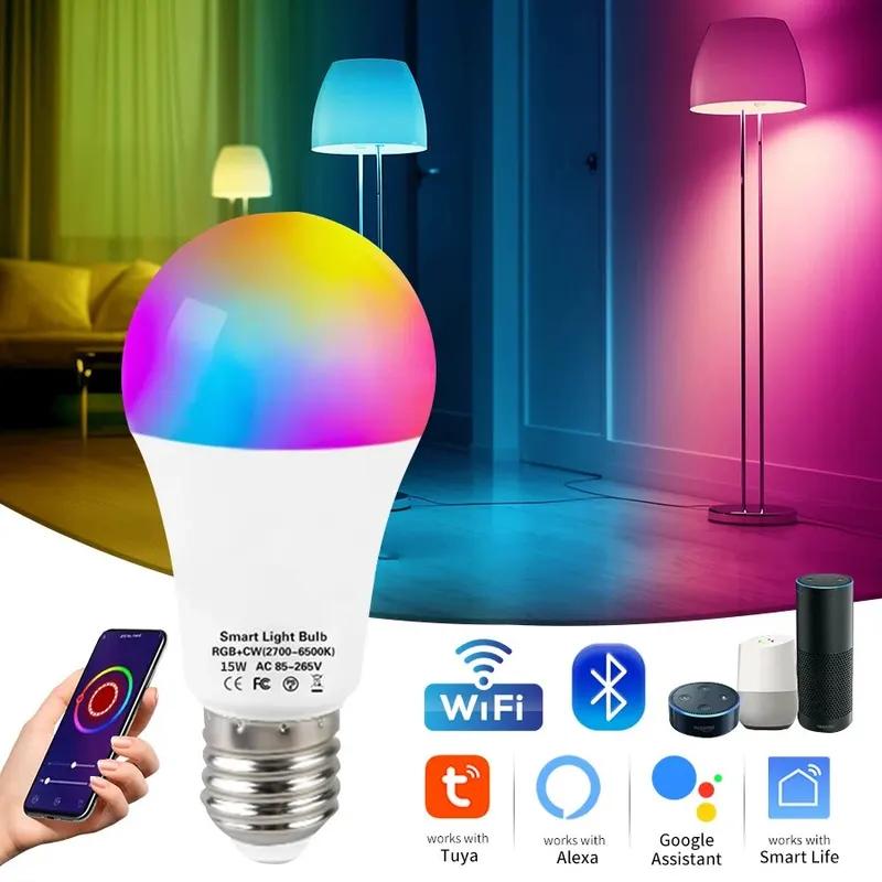 Đèn thông minh Tuya WIFI/Bluetooth E27 RGB CW WW 15W điều khiển từ xa, bóng đèn…