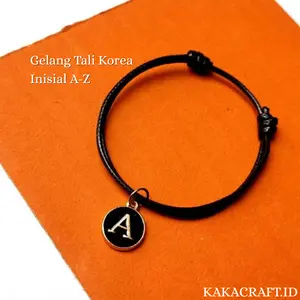 Gelang Inisial A-Z Tali Korea Kekinian - Gelang Tali Hitam Elegan