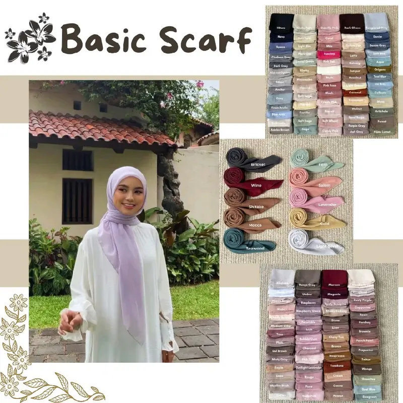 Alfal Basic Scarf, Hijab Segi Empat Bella Scarf, Hijab Bella Polycotton Anti Meleyot Kerudung Square Muslim Wanita Nyaman 1