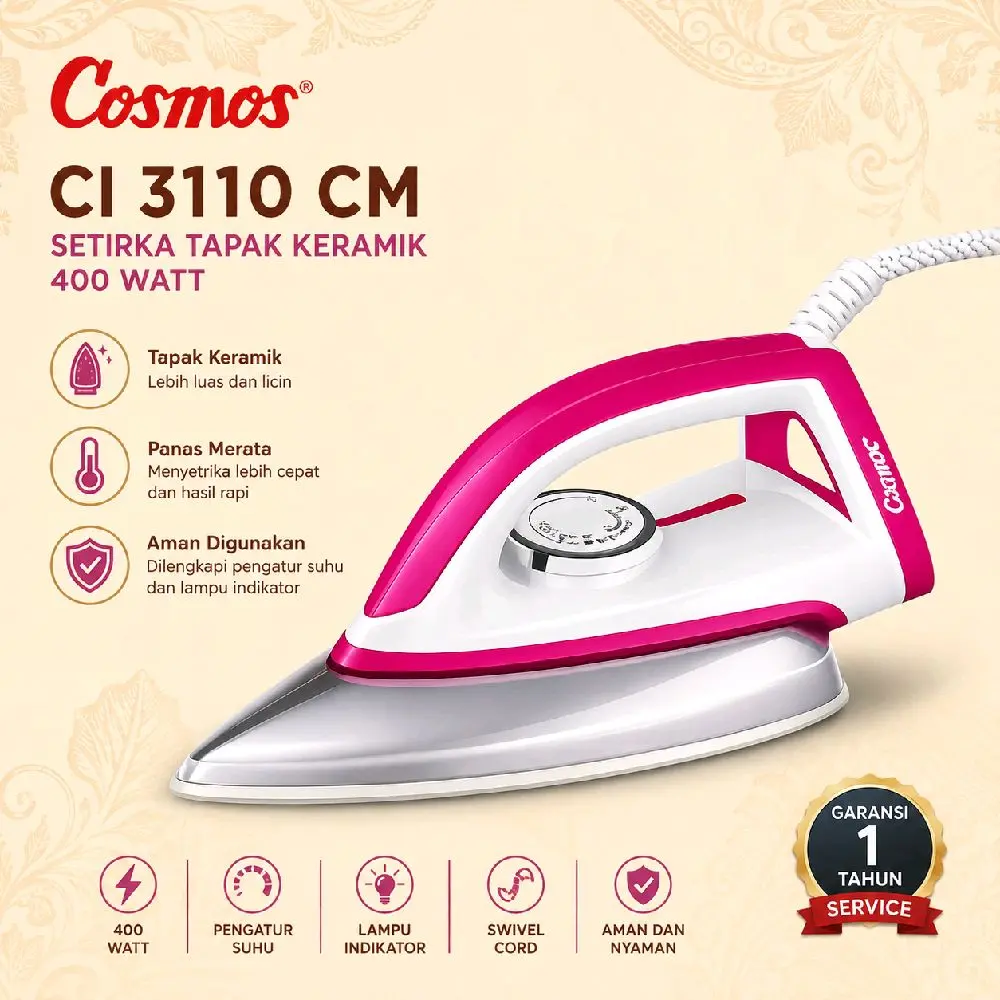 CI 3110 CM Setrika Tapak Keramik 400 tt Magenta Anti Lengket Ceramic Soleplate