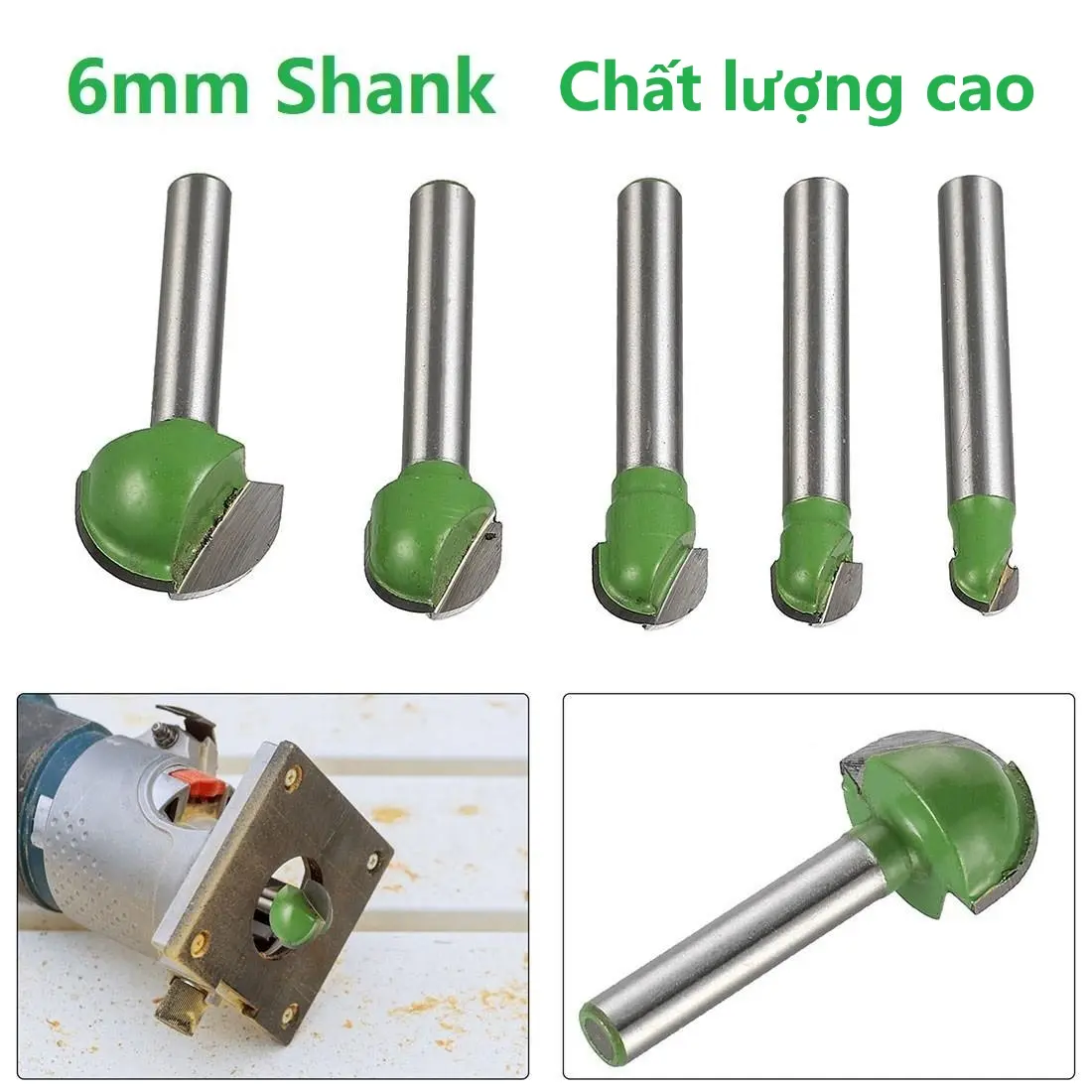 Mũi phay cầu CNC 6mm đầu tròn chất lượng cao - Dụng cụ phay gỗ chuyên nghiệp cho MDF, gỗ dán - Bit Router chính xác với thân 6mm cho máy phay