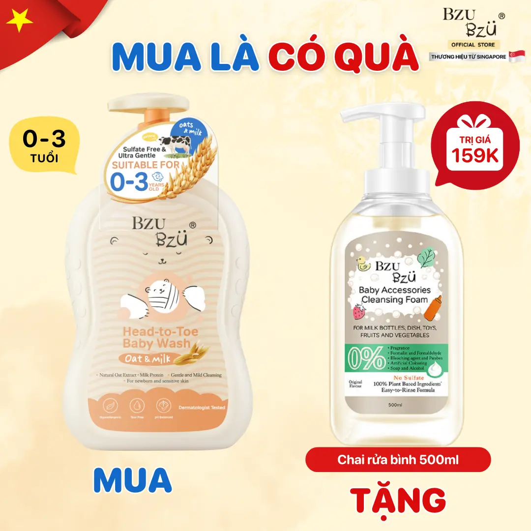 Sữa Tắm Gội Toàn Thân Em Bé BZUBZU Dịu Nhẹ Mềm Mại Cho Da 600ml Cho Bé Head to Toe Wash sữa tắm cho bé