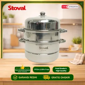 [SPECIAL LIVE PROMO] STOVAL Steamer 2 Susun 3 Tingkat Panci Kukus Stainless Steel - Panci Kukus Multifungsi Anti Karat Food Grade 26 CM