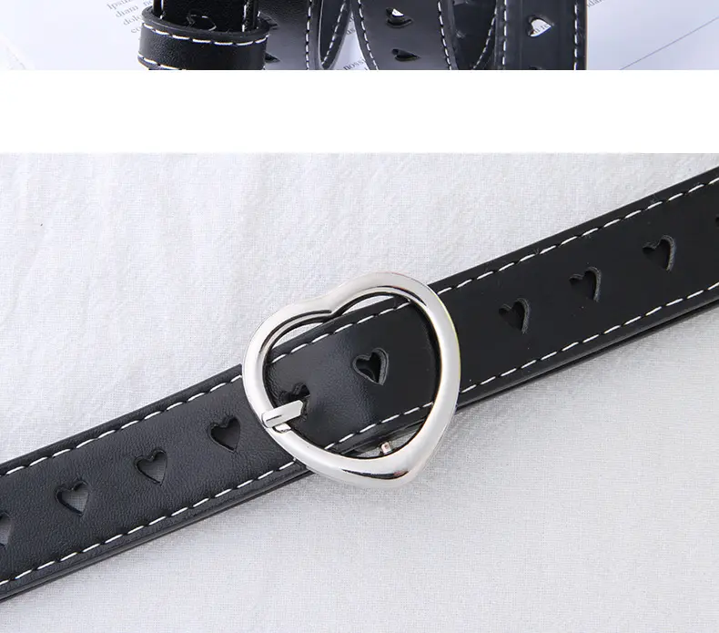 ikat pinggang wanita fashion y2k belt wanita untuk dress tali pinggang jeans berongga jantung gesper pribadi yang dan serbaguna sabuk pink Kulit Hitam 6