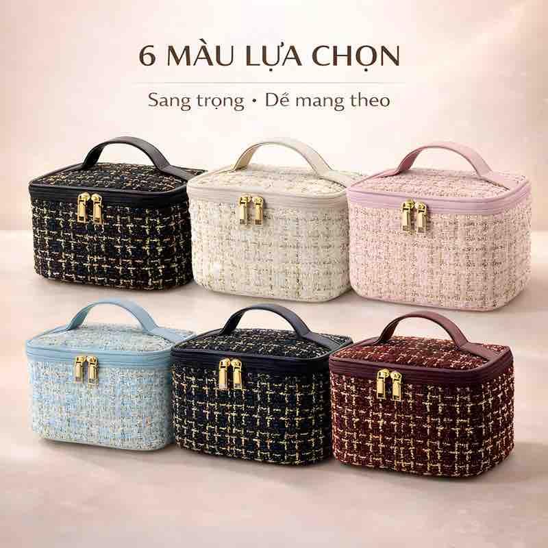 Ngôi Nhà Nữ Thần  Travel-ready tweed makeup bag with handles - stylish & roomy