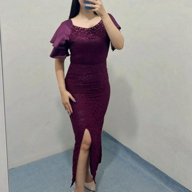 Dress Brukat Amanda / Dress brukat / Dress wanita / Dress kondangan Cantik Casual Panjang Velvet Formal Sabrina Nyaman Pesta Mewah Gaun 2